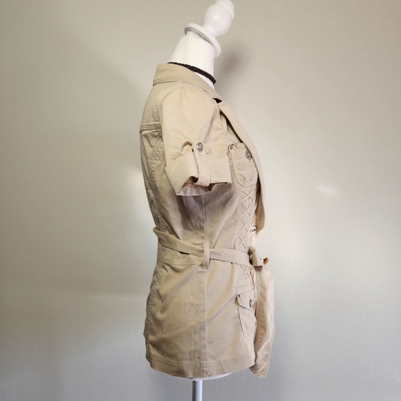White House Black Market Laced Up Corseted Military Style Khaki Button Up Vest 0 - Picture 5 of 13